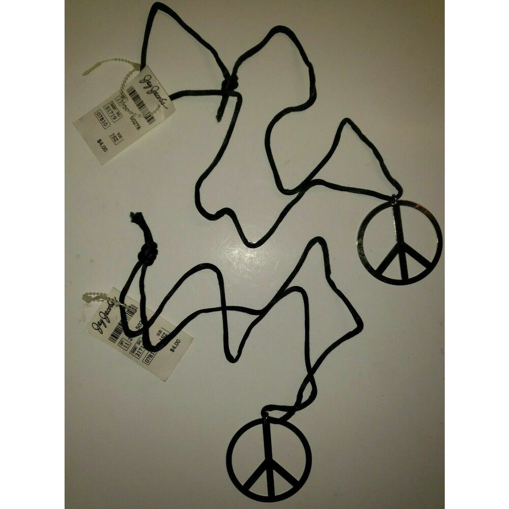 Vintage Jay Jacobs Jewelry 2 Necklaces Peace Sign on Black Rope‎ New withTags